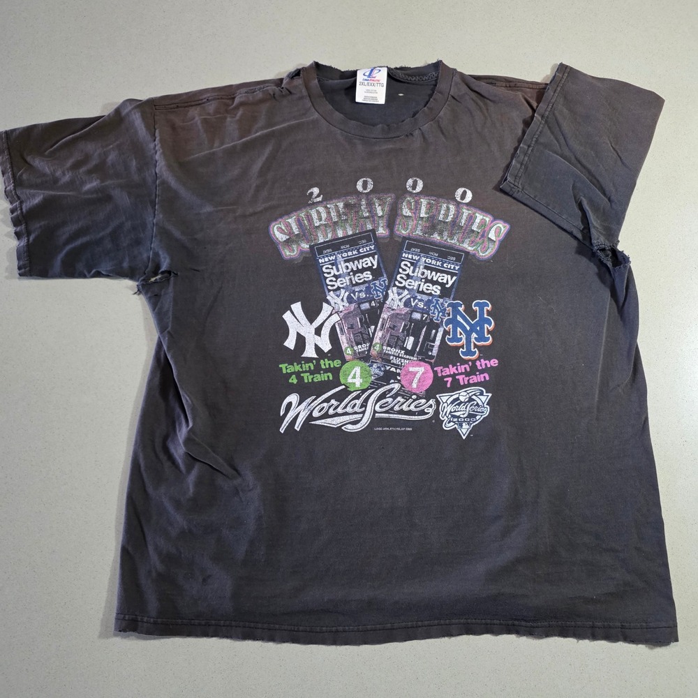 Vintage 2000 Subway Series T-Shirt Logo Athletic NY Yankees Mets World Serie 2XL